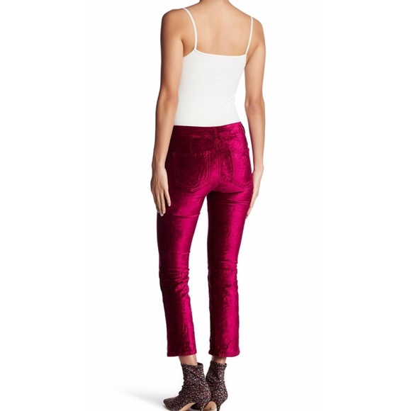 FREE PEOPLE PINK VELVET CROP FLARE JEANS 24 - Picture 3 of 6